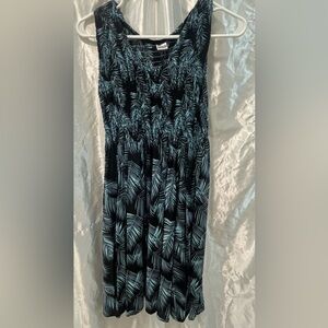 Black and Light Blue Leaf Print Dress Womens Size Large Summer